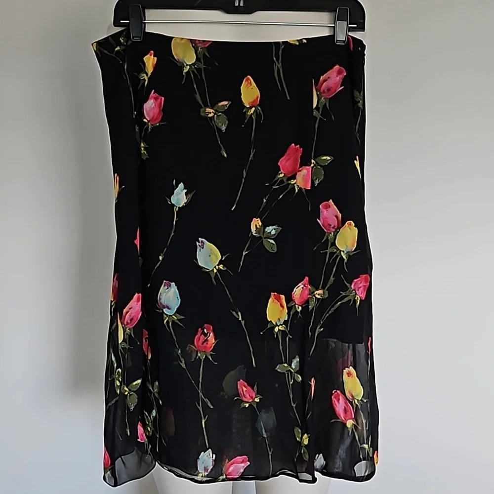 Escada black floral flowy skirt-42 - Picture 1 of 9